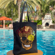 Load image into Gallery viewer, Large Canvas Skeleton Sequins Tote Bag