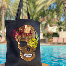 Load image into Gallery viewer, Large Canvas Skeleton Sequins Tote Bag