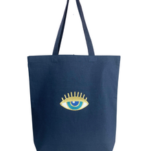 Load image into Gallery viewer, Large Eye Dark Blue Canvas Tote Bag