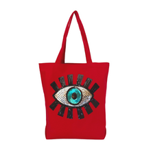 Load image into Gallery viewer, Evil Eye Canvas Tote Bag Red