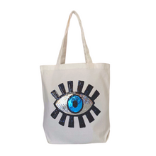 Load image into Gallery viewer, Evil Eye Canvas Tote Bag White