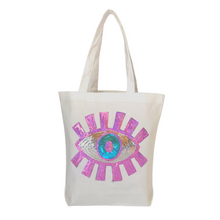 Load image into Gallery viewer, Evil Eye Canvas Tote Bag Pink White