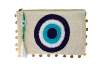 Load image into Gallery viewer, Mia Evil Eye Clutch Bag Ivory Blue