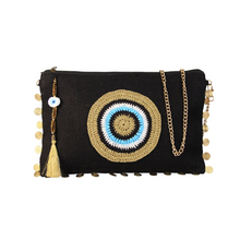 Load image into Gallery viewer, Nazar Jute Clutch Black Gold