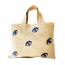 Load image into Gallery viewer, Small Evil Eye Beach Tote Natural