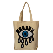 Load image into Gallery viewer, Natural Canvas Tote Black Tear