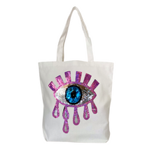 Load image into Gallery viewer, White Canvas Tote Fuchsia Tear