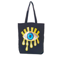 Load image into Gallery viewer, Black Canvas Tote Gold Tear