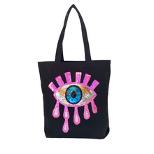 Load image into Gallery viewer, Black canvas Tote Pink Tear