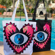 Load image into Gallery viewer, Canvas Sequins Pink Heart Eye Bag