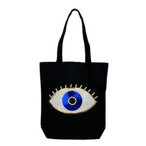 Canvas Sequin Blue Eye Tote Bag