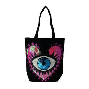 Canvas Sequins Pink Heart Eye Bag