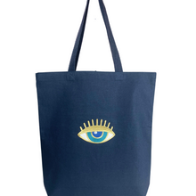 Load image into Gallery viewer, Large Eye Dark Blue Canvas Tote Bag
