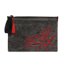Load image into Gallery viewer, Coral Velvet Clutch Red Black
