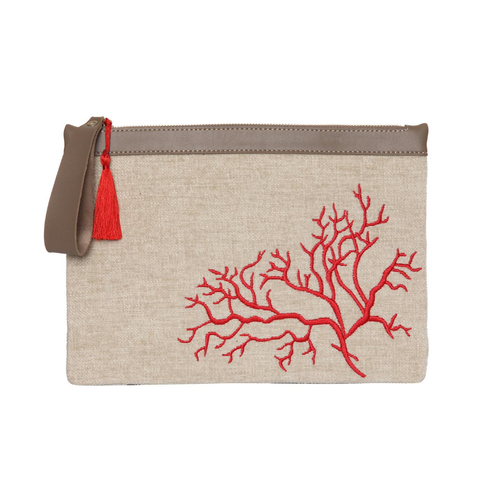 Coral Velvet Clutch Red Turquoise