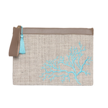 Load image into Gallery viewer, Coral Velvet Clutch Turquoise Beige
