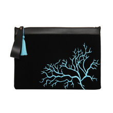 Load image into Gallery viewer, Coral Velvet Clutch Turquoise Black
