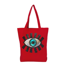 Load image into Gallery viewer, Evil Eye Canvas Tote Bag Red
