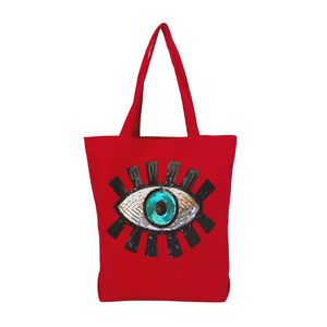 Evil Eye Canvas Tote Bag Red