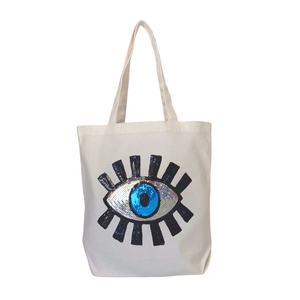Evil Eye Canvas Tote Bag White