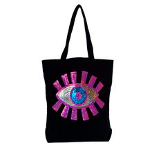 Load image into Gallery viewer, Evil Eye Canvas Tote Bag Pink
