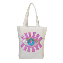Load image into Gallery viewer, Evil Eye Canvas Tote Bag Pink White
