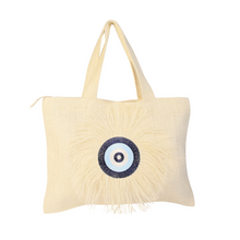 Load image into Gallery viewer, Evil Eye Fringe Tote
