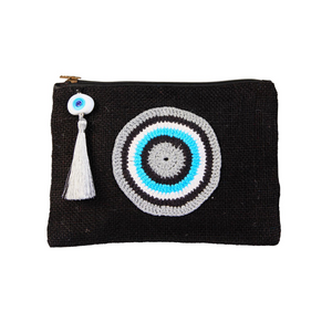Nazar Jute Pouch with silver evil eye on black