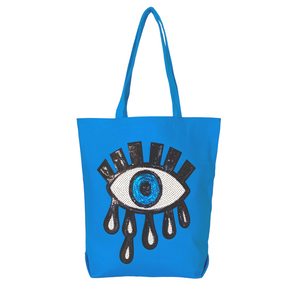 Turquoise Canvas Tote Black Tear