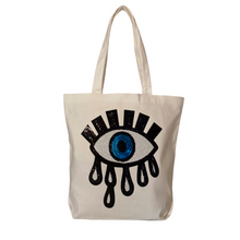 Load image into Gallery viewer, White Canvas Tote Black Tear
