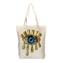 Load image into Gallery viewer, White Canvas Tote Gold Tear
