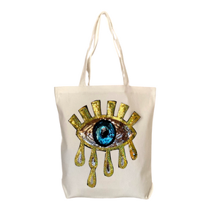 White Canvas Tote Gold Tear