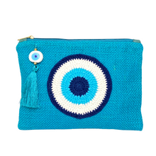 Load image into Gallery viewer, nazar jute pouch turquoise
